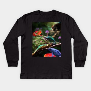 Chameleon Poison Dart Arrow Red-Eye Tree Frog In Forest Kids Long Sleeve T-Shirt